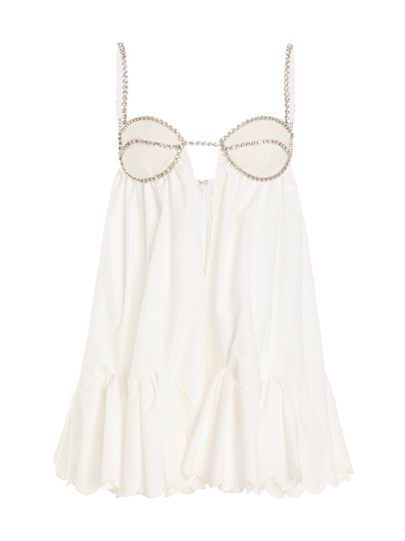Women Loose Spaghetti Strap Dress Summer Crystal Rhinestone Cutout Cocktail Party Mini A-line Dress for Beach Nightclub - Image 5