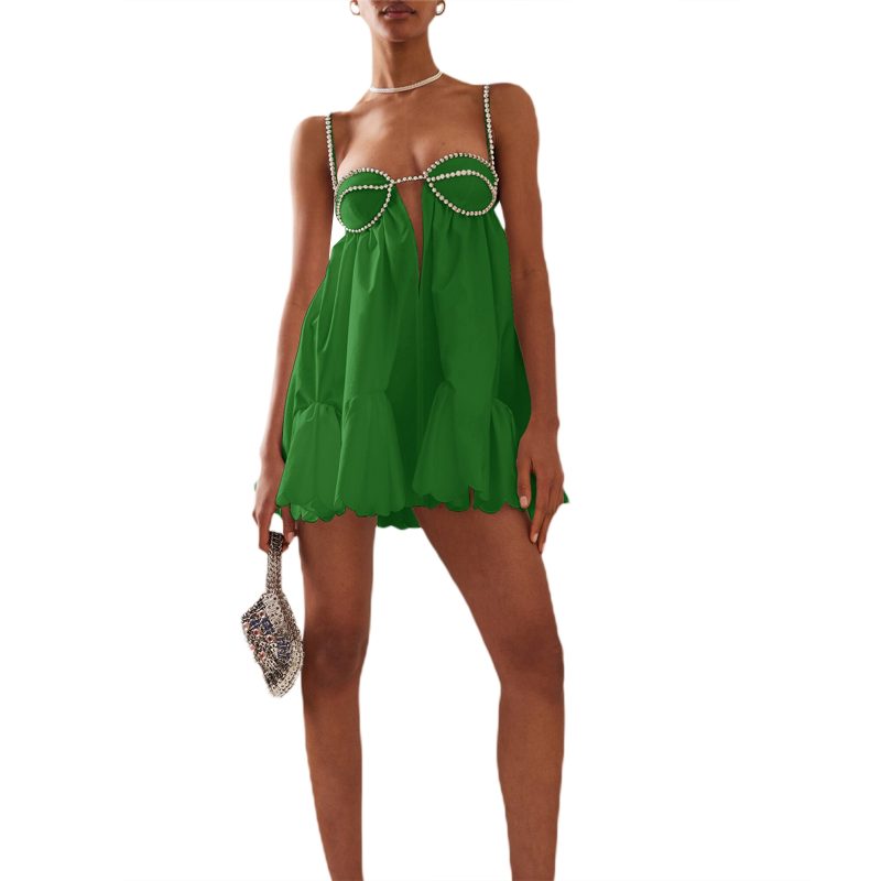 Women Loose Spaghetti Strap Dress Summer Crystal Rhinestone Cutout Cocktail Party Mini A-line Dress for Beach Nightclub - Image 9