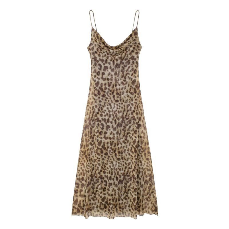 TRAFZA 2024 Women Summer Vintage Leopard Print Dress Sleeveless Backless Suspender Female Slim Casual Beach Party Long Dress - Image 7