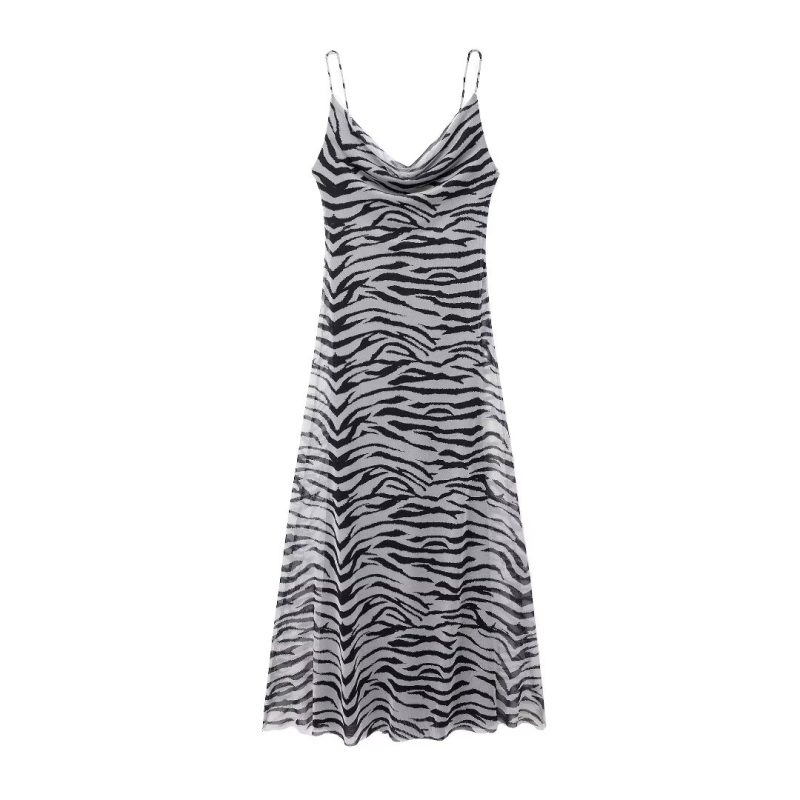 TRAFZA 2024 Women Summer Vintage Leopard Print Dress Sleeveless Backless Suspender Female Slim Casual Beach Party Long Dress - Image 8