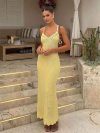 2024 Solid Colour Sexy Knit Cut Out Holiday Swimsuit Cover Up Women's Summer V-Neck Spaghetti Strap Bodycon Beach Maxi Dress K32