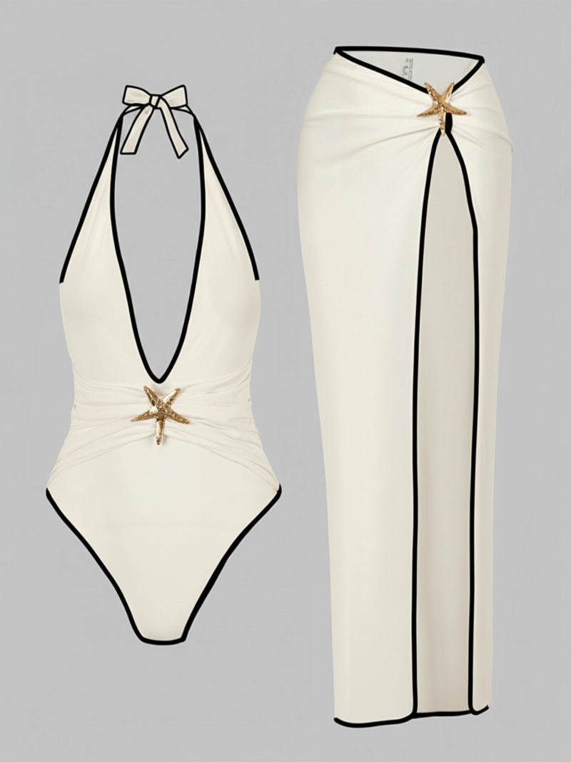 2 Piece Swimsuits for Elegant Women Starfish One Piece Bathing Suits with High Split Skirt Cover ups Sexy Halter Bikini Sets K59 - Image 5