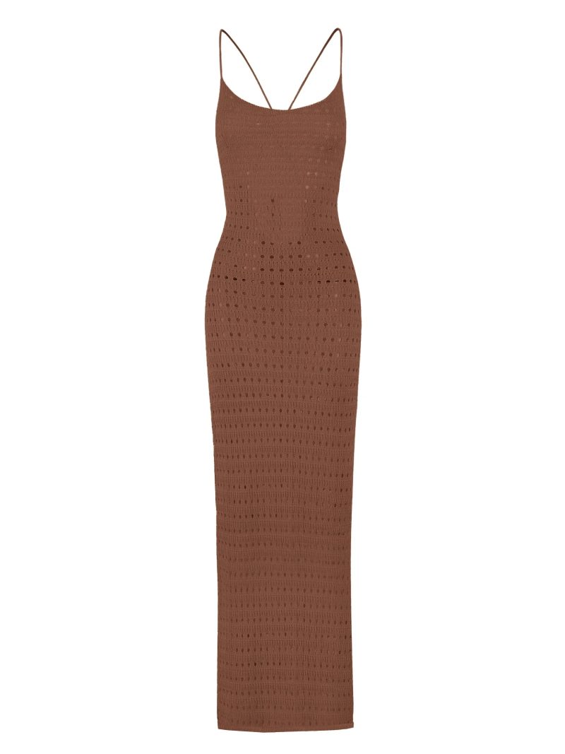 Sexy Knit Cut Out Tassel Spaghetti Strap Bodycon Beach Maxi Dress Summer Women's Holiday Club Party Outfit Swimsuit Cover Up K10 - Image 33
