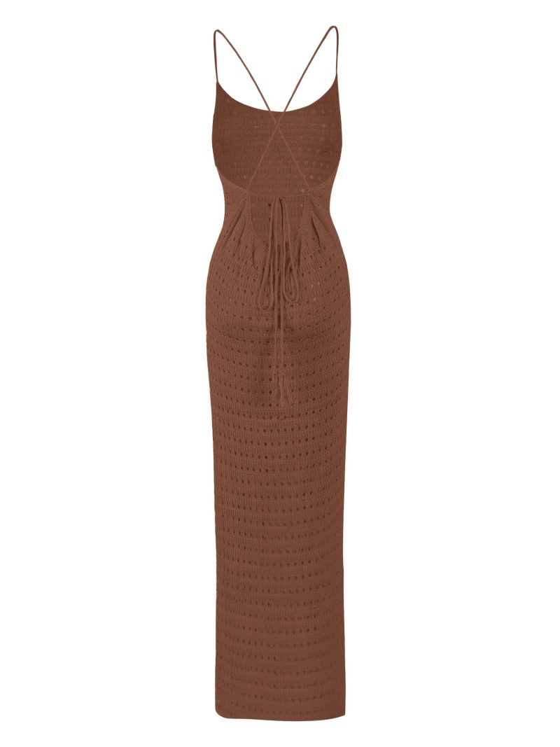 Sexy Knit Cut Out Tassel Spaghetti Strap Bodycon Beach Maxi Dress Summer Women's Holiday Club Party Outfit Swimsuit Cover Up K10 - Image 34