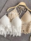 Sexy Boho Beach Holiday Camisole Halter Women Crochet Knit Swimsuit Bra Backless Vest Hollow Tassel Tank Top Women's Crop Tops