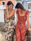 Viburnum Rain and Fog French Style Printed U-neck Sexy Slightly Cut Silk Crepe Dress. Luxry Retro Vacation Real Silk Dress