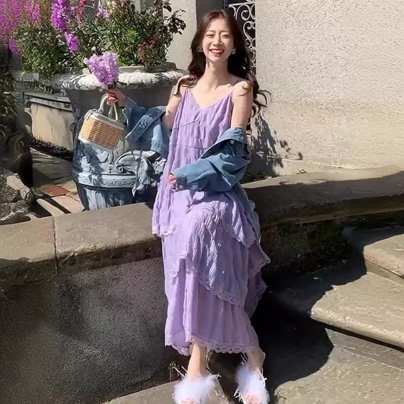 Summer Befree Long Vintage Casual Ruffles Elegant Maxi Strap Camis Silky Beach Lace Elegant Party Dress Vestidos Sexy Women - Image 4
