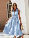 Ladies Vintage Boho Summer Dress Women Sleeveless Casual Holiday Striped Shirt Dress Women Sundress Outfits Female Robe Vestidos