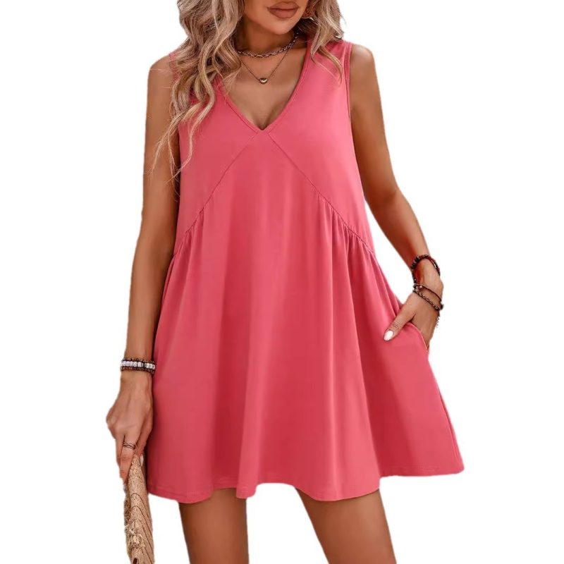 2024 Women's Beach Dress Casual V-neck Sleeveless Loose Vest Dress Women's Summer Sun Dresses Female Retro Solid Soft Dress - Image 9