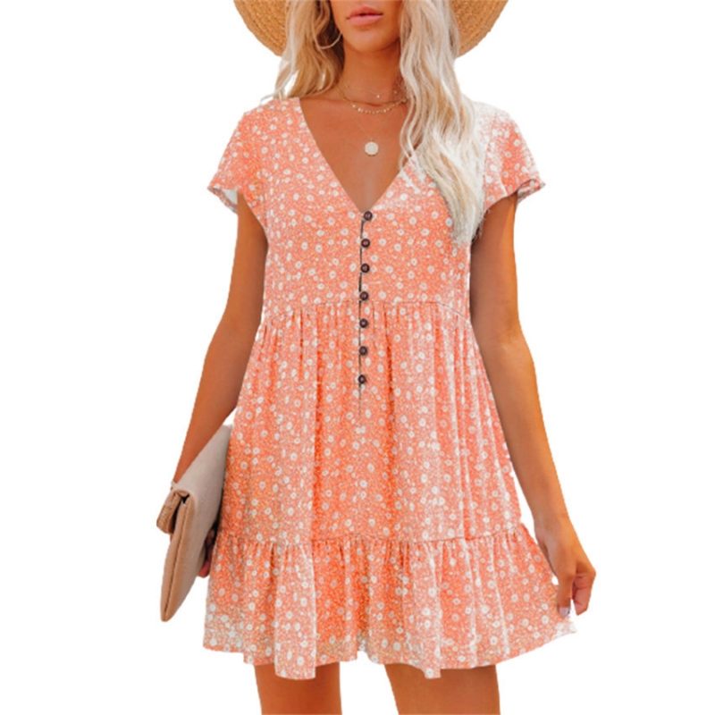 Women's Summer Sun Dresses Floral Full Print Button Up Dress Women Beach Dress V-neck Casual Loose Dress Women's Summer Clothing - Image 4