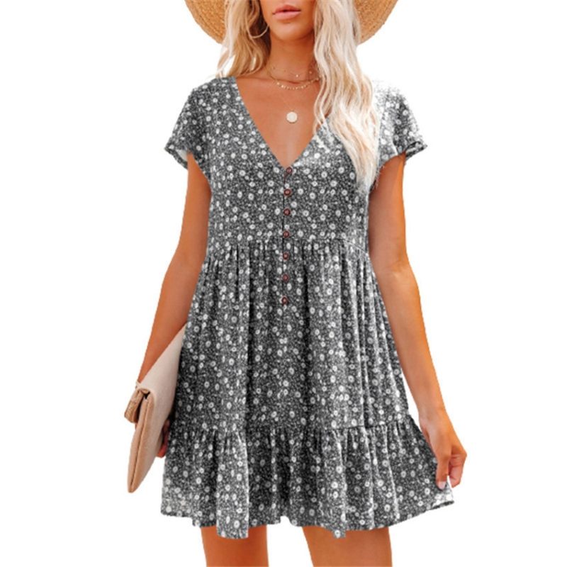 Women's Summer Sun Dresses Floral Full Print Button Up Dress Women Beach Dress V-neck Casual Loose Dress Women's Summer Clothing - Image 5