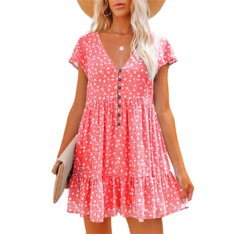 Women's Summer Sun Dresses Floral Full Print Button Up Dress Women Beach Dress V-neck Casual Loose Dress Women's Summer Clothing - Image 6