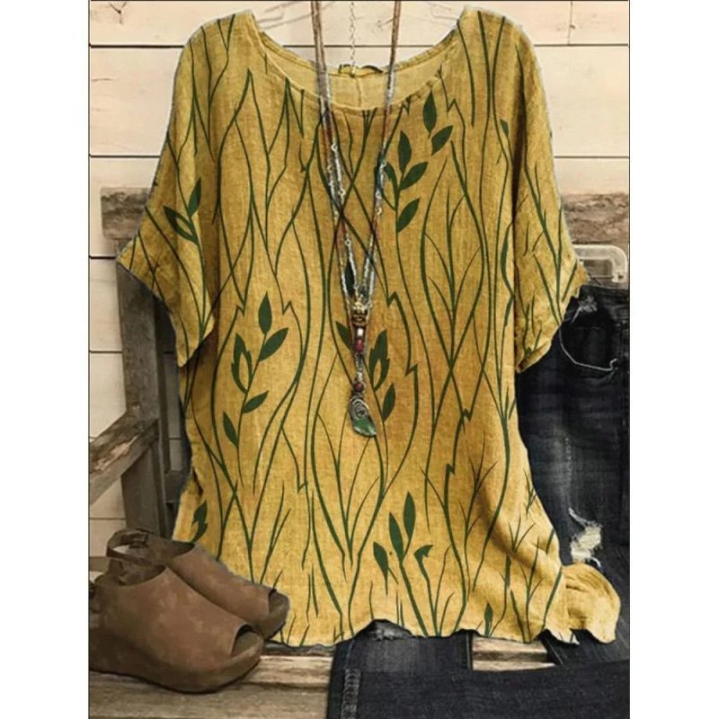 Plus Size 1XL-8XL Women Casual Loose Leaves Print Blouse T-shirt Ladies Fashion Vintage Blouse Unique Half Sleeves Top Shirts - Image 5