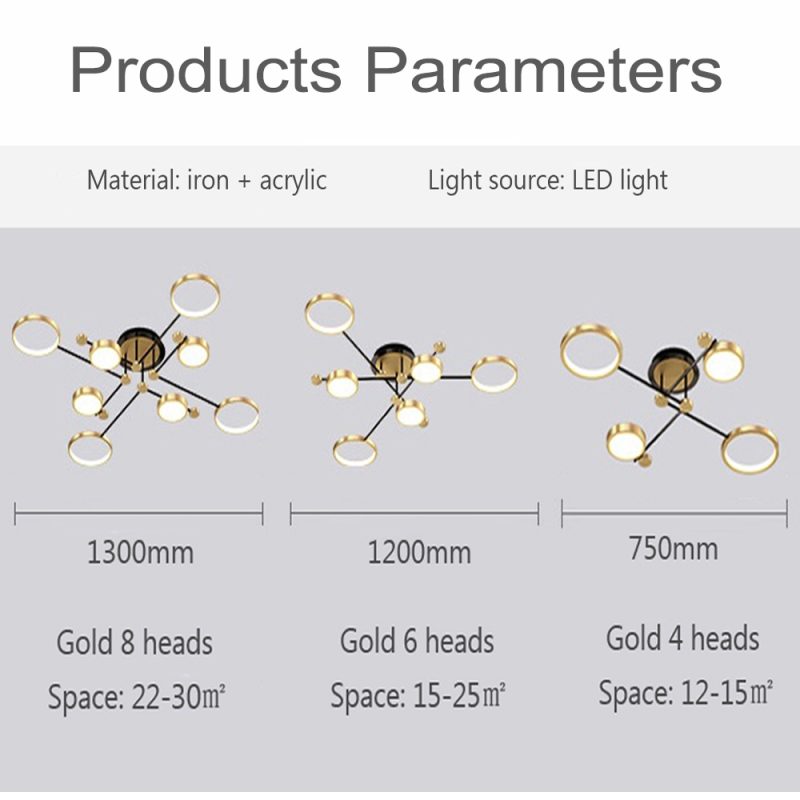 Modern Pendant Light LED Nordic Lamp Gold Black Hanging Chandelier Ceiling Lights Dimming Remote Control Lighting Fixture - Image 2