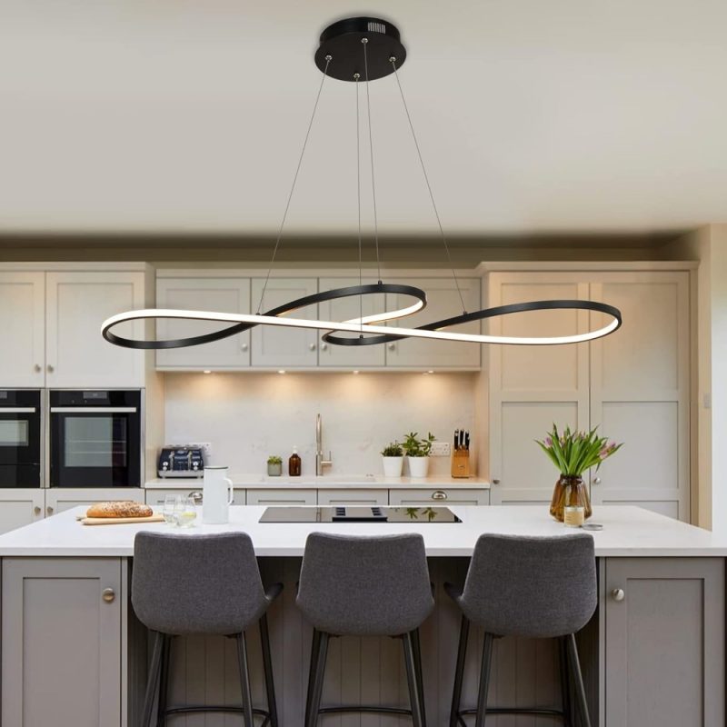 LED Chandelier Modern Dimmable Chandelier Black Hanging Lighting Fixture for Dining Table Kitchen Island Dining Room Living Room