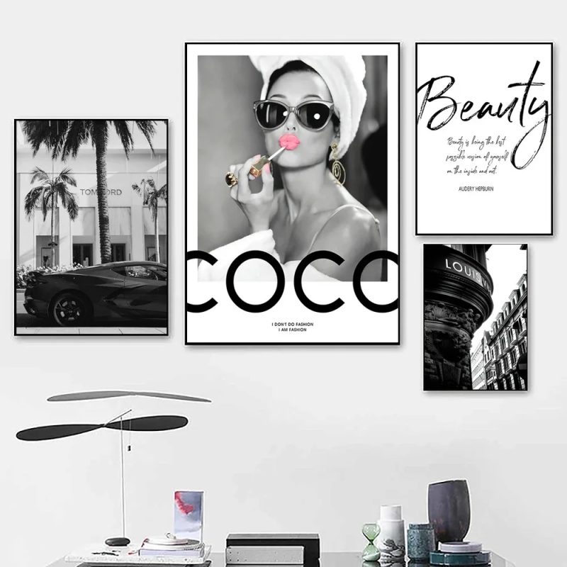 Fashion Perfume Women Super Car Poster Luxury Black White Paris Decorative Paintings Canvas Wall Art Pictures Living Room Decor - Image 2