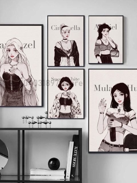 1pc Simple Fashion Princess Modern Poster Self-adhesive Art Waterproof Paper Sticker Coffee House Bar Room Wall Decor