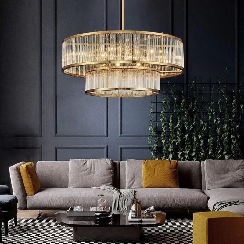 2024 Copper Golden Crystal Chandelier Luxurious Shiny Round Linear Pendant Lights For Dinning Room,Living Room Bedroom