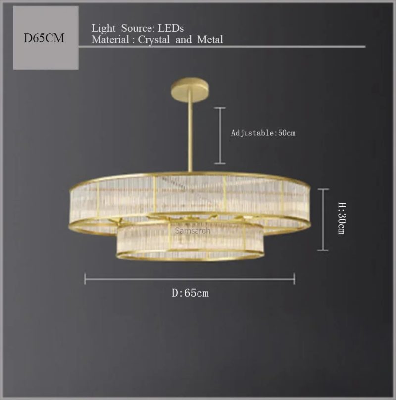 2024 Copper Golden Crystal Chandelier Luxurious Shiny Round Linear Pendant Lights For Dinning Room,Living Room Bedroom - Image 12