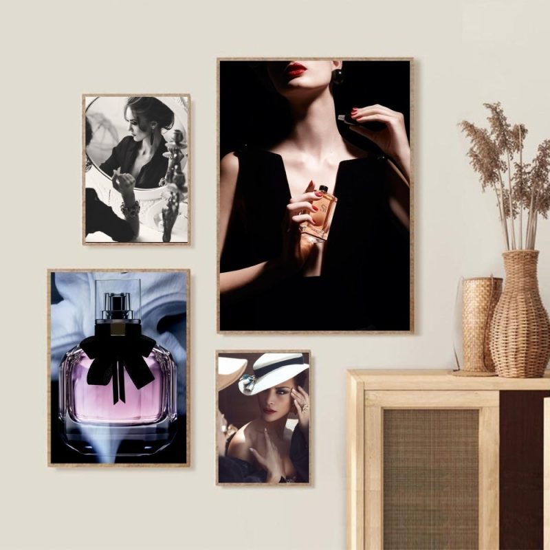 1pc Elegant Fashion Woman Poster Black And White Perfume Flowers Self-adhesive Art Poster Waterproof Paper Sticker Wall Decor - Image 2