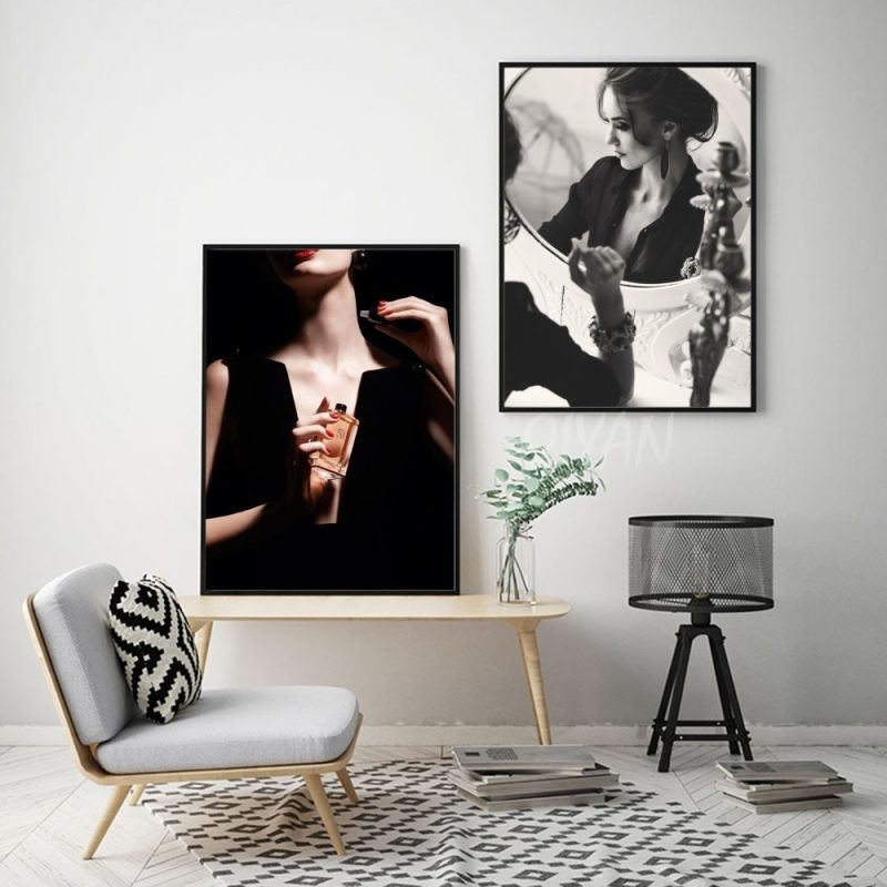 1pc Elegant Fashion Woman Poster Black And White Perfume Flowers Self-adhesive Art Poster Waterproof Paper Sticker Wall Decor - Image 3