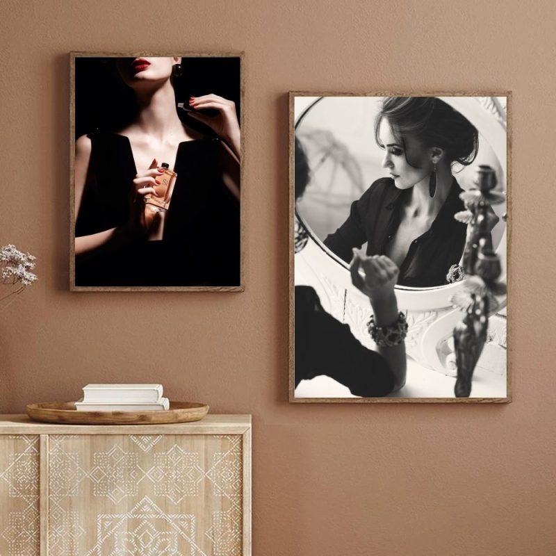 1pc Elegant Fashion Woman Poster Black And White Perfume Flowers Self-adhesive Art Poster Waterproof Paper Sticker Wall Decor - Image 4