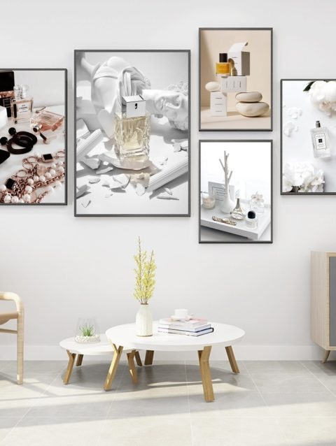 1pc Minimalist Black And White Luxury Fashion Perfume Bottle Self-adhesive Art Poster Waterproof Paper Sticker Wall Decor