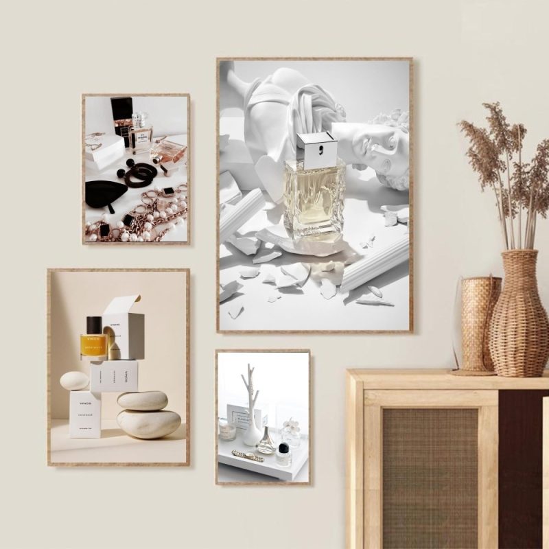 1pc Minimalist Black And White Luxury Fashion Perfume Bottle Self-adhesive Art Poster Waterproof Paper Sticker Wall Decor - Image 2