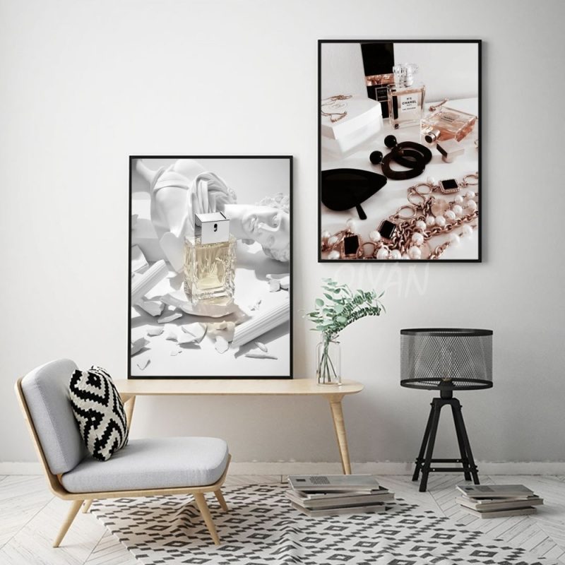 1pc Minimalist Black And White Luxury Fashion Perfume Bottle Self-adhesive Art Poster Waterproof Paper Sticker Wall Decor - Image 3
