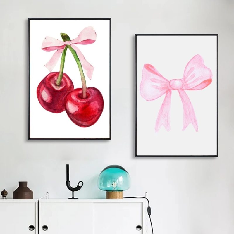 1pc Girl Pink Bow Ribbon Poster Poster Art Print Bar Living Room Furniture Decor - Image 2