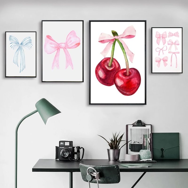 1pc Girl Pink Bow Ribbon Poster Poster Art Print Bar Living Room Furniture Decor - Image 3