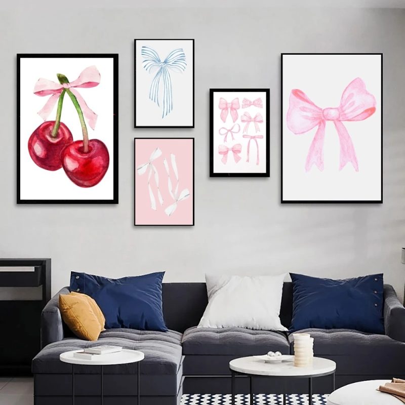 1pc Girl Pink Bow Ribbon Poster Poster Art Print Bar Living Room Furniture Decor - Image 4