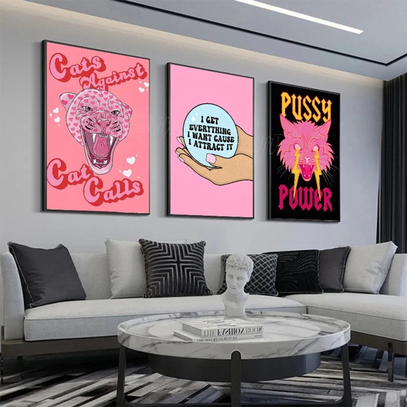 1pc Feminist Fashion Art Pink Girl Power Poster HD Posters Home Room Bar Cafe Decor Art Wall Painting Picture