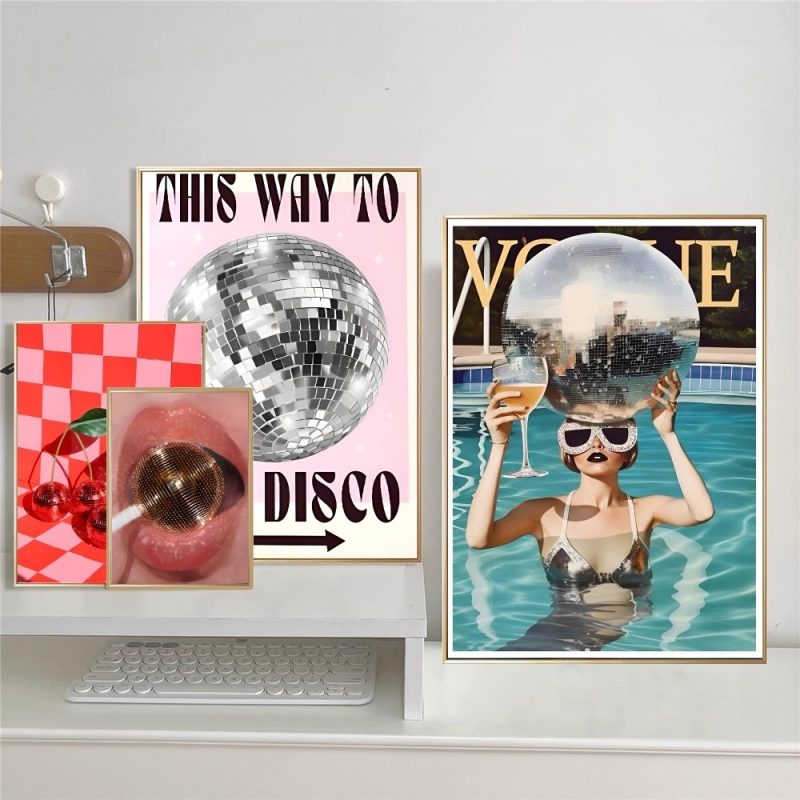 Retro Trendy Bar Funky Disco Ball 70s Self-adhesive Art Poster HD Quality Wall Art Retro Posters for Home Home Decor