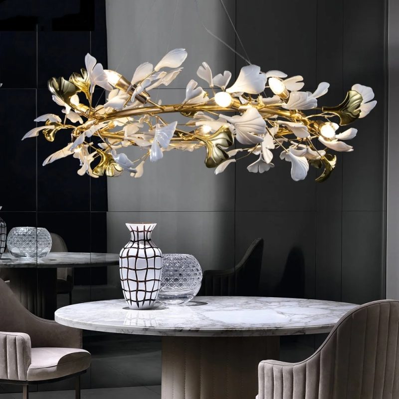 Modern LED Chandeliers Porcelain Leaves Branch Pendant Lights Hotel Dining Living Room Bedroom Art Lobby Decoration Chandelier - Image 2
