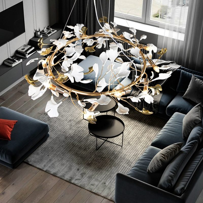 Modern LED Chandeliers Porcelain Leaves Branch Pendant Lights Hotel Dining Living Room Bedroom Art Lobby Decoration Chandelier - Image 4