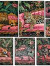 Animals on The Sofa Painting Posters Elephant Zebra Snake Leopard Prints Canvas Printing Retro Wall Art Picture for Home Decor