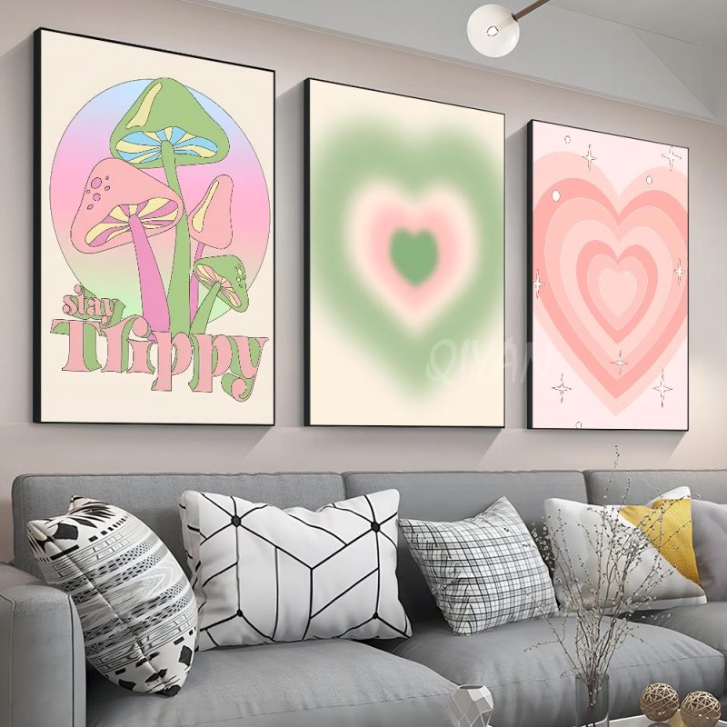 1pc Abstract Floral Heart Mushroom Butterfly Poster Stickers Art Wall Murals Decor Game Room Decor - Image 2