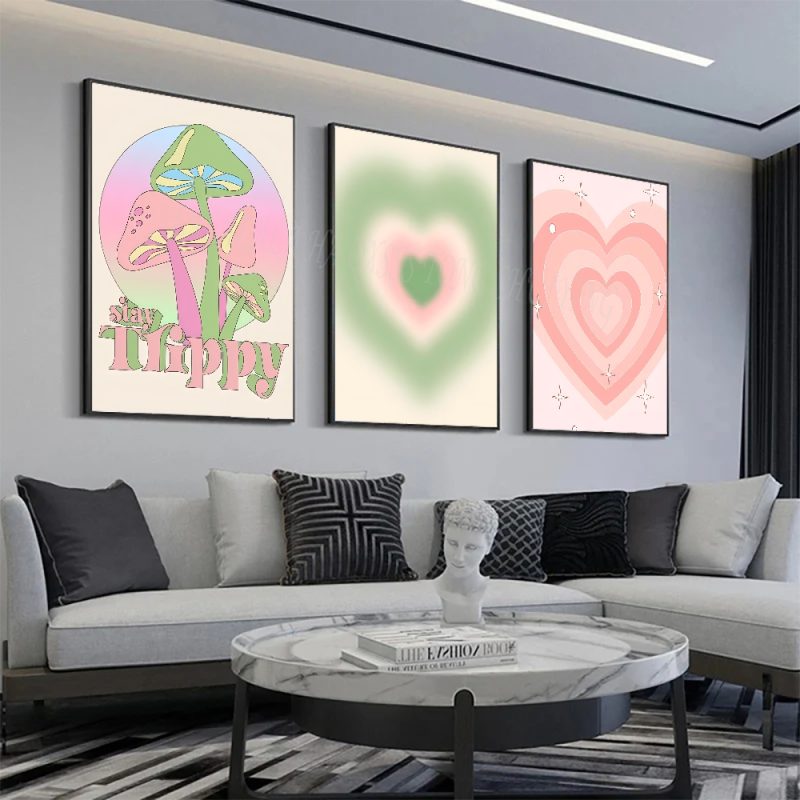 1pc Abstract Floral Heart Mushroom Butterfly Poster Stickers Art Wall Murals Decor Game Room Decor - Image 3