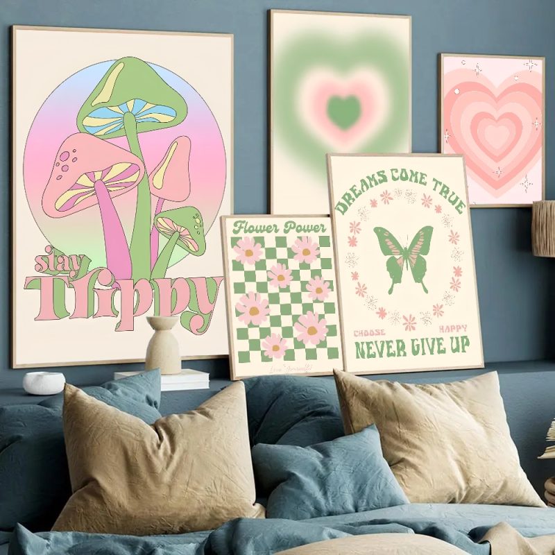 1pc Abstract Floral Heart Mushroom Butterfly Poster Stickers Art Wall Murals Decor Game Room Decor - Image 4