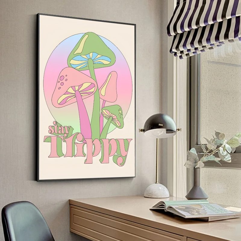 1pc Abstract Floral Heart Mushroom Butterfly Poster Stickers Art Wall Murals Decor Game Room Decor - Image 5