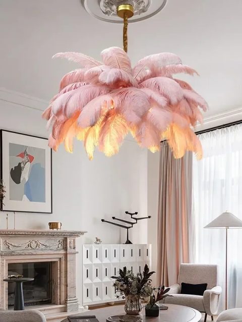 Modern Feather Chandelier Home Decor Ceiling Lamp LED Pendant Light Nordic Lustre Chandeliers Living Room Pendent Ceiling Light