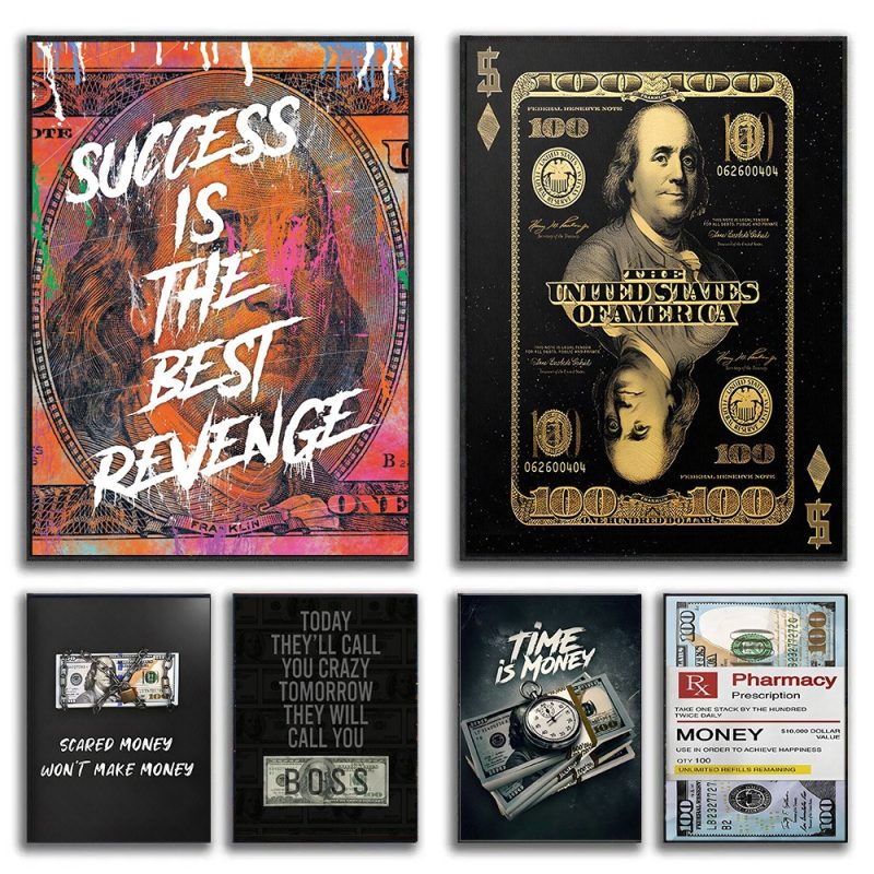 WORK HARD Motivational Modern Art Canvas Posters and Prints Money Dollars Graffiti Art Paintings on the Wall Art Pictures Cuadro