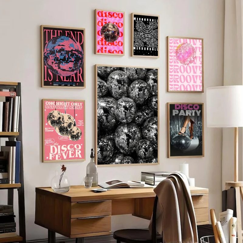 Disco Ball Dancefloor Party Poster Movie Sticky Posters Retro Kraft Paper Sticker DIY Room Bar Cafe Aesthetic Art Wall Painting