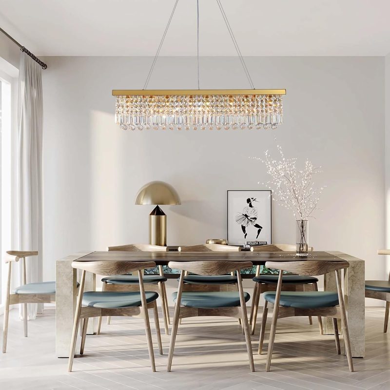 Crystal Chandelier Modern Gold Crystal Chandelier Rectangular Pendant Lighting Fixture for Dining Room Kitchen - Image 2