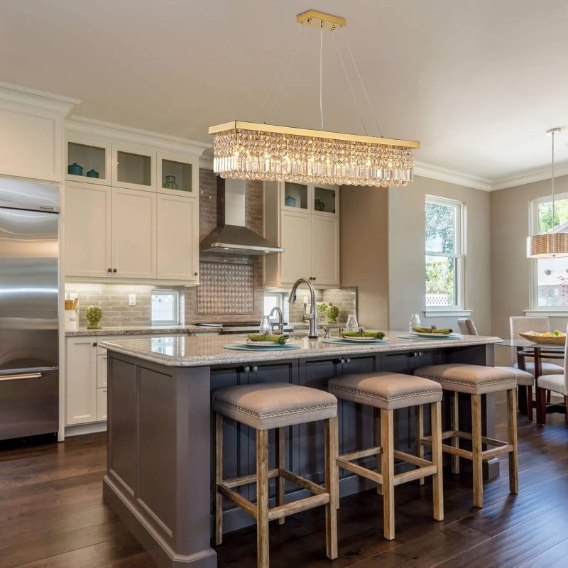 Crystal Chandelier Modern Gold Crystal Chandelier Rectangular Pendant Lighting Fixture for Dining Room Kitchen - Image 3