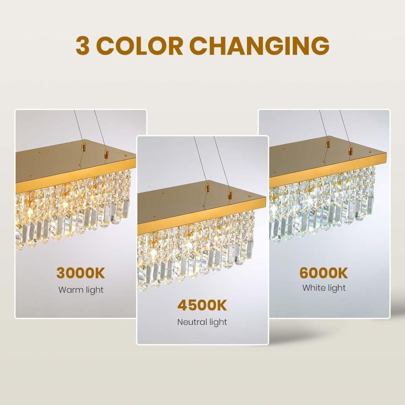 Crystal Chandelier Modern Gold Crystal Chandelier Rectangular Pendant Lighting Fixture for Dining Room Kitchen - Image 4