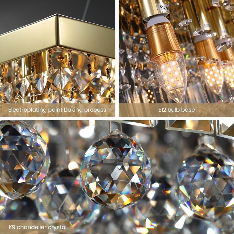 Crystal Chandelier Modern Gold Crystal Chandelier Rectangular Pendant Lighting Fixture for Dining Room Kitchen - Image 5