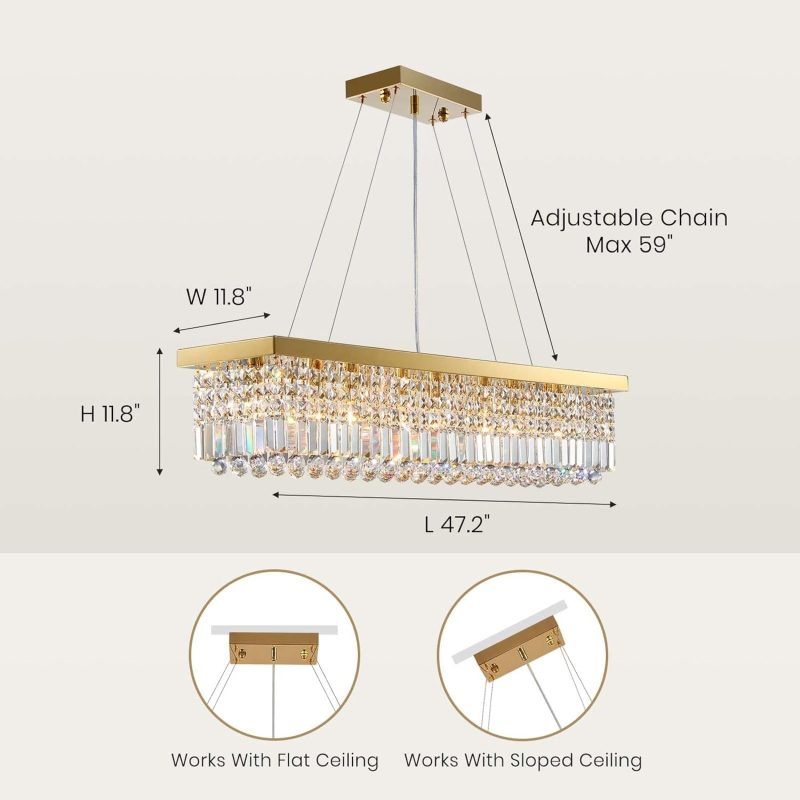 Crystal Chandelier Modern Gold Crystal Chandelier Rectangular Pendant Lighting Fixture for Dining Room Kitchen - Image 6