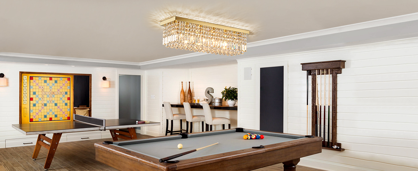 Modern Rectangle Crystal Chandelier Flush Mount Crystal Ceiling Light for Dining Living Room Island
